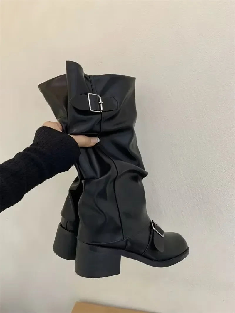 Botas góticas de mujer hasta la rodilla – plataforma y tacón grueso.