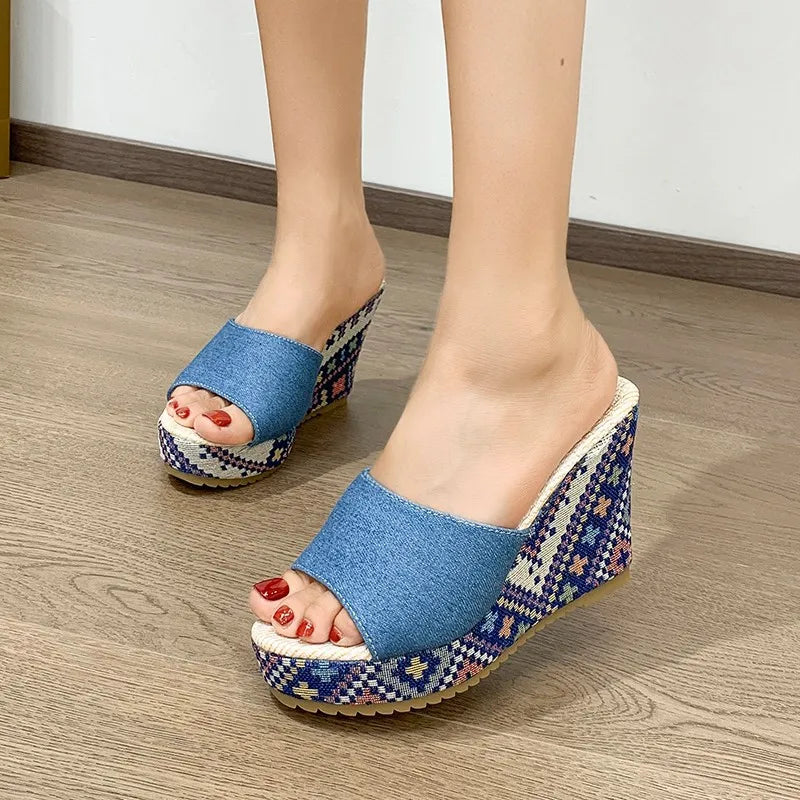 Mules de tacón cuña gruesa para mujer – estilo casual y fresco