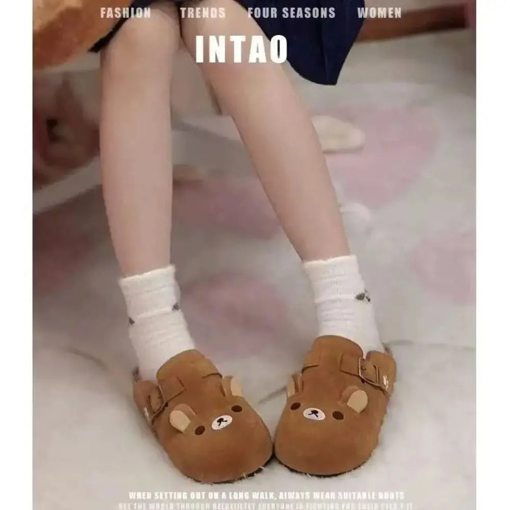 Pantuflas kawaii de oso Rilakkuma – zapatillas de casa animadas para invierno