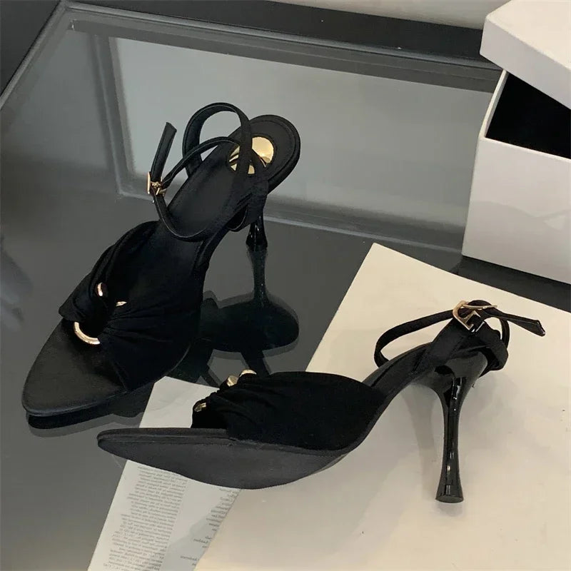Tacones altos con correa al tobillo – sandalias abiertas de lujo para mujer