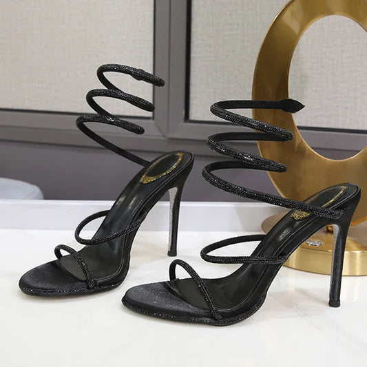 Sandalias de tacón alto para mujer – elegantes con tiras y cristales