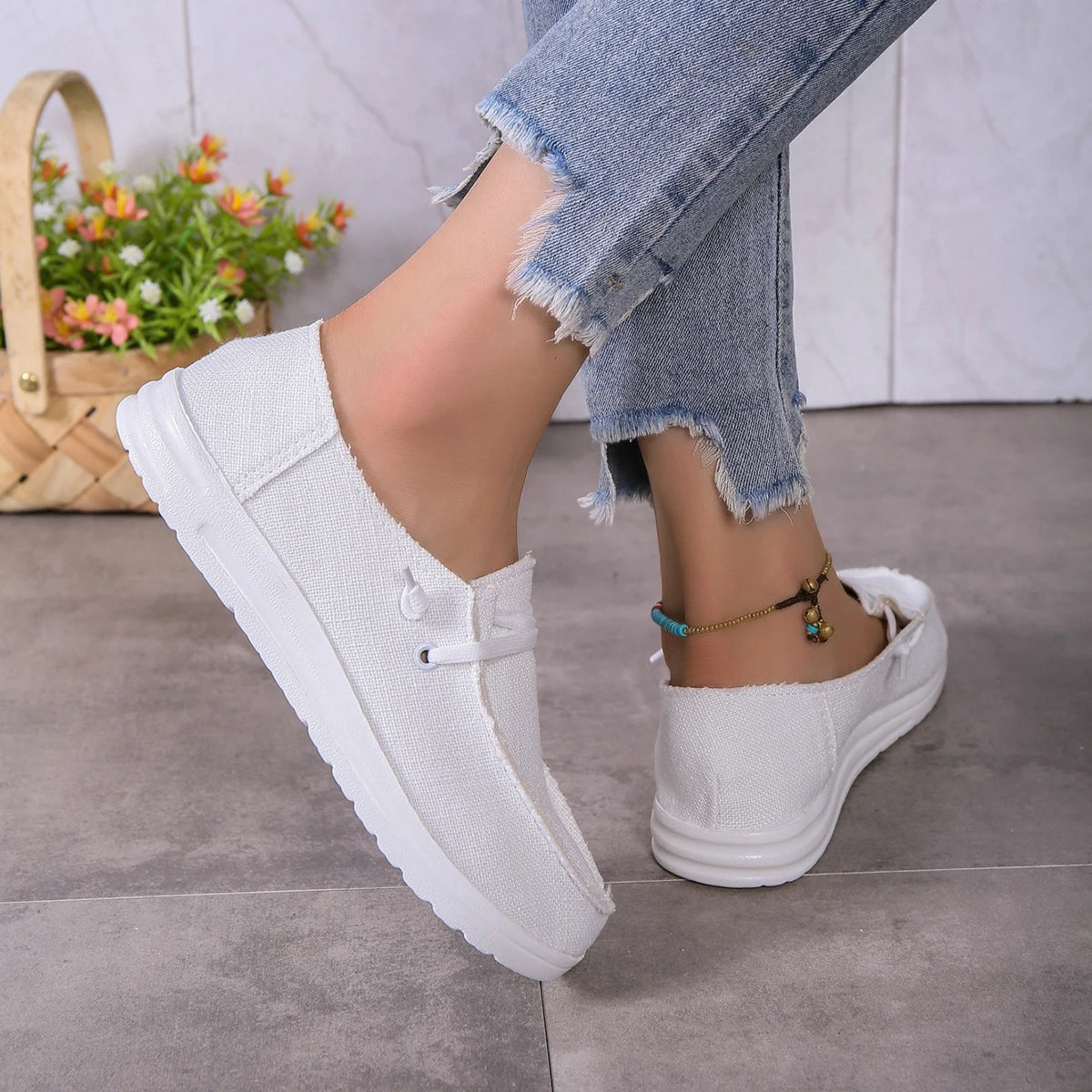 Calzado deportivo informal para mujer, zapatos planos ligeros y antideslizantes, zapatos de mezclilla con cordones para exteriores