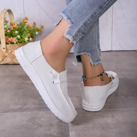 Calzado deportivo informal para mujer, zapatos planos ligeros y antideslizantes, zapatos de mezclilla con cordones para exteriores
