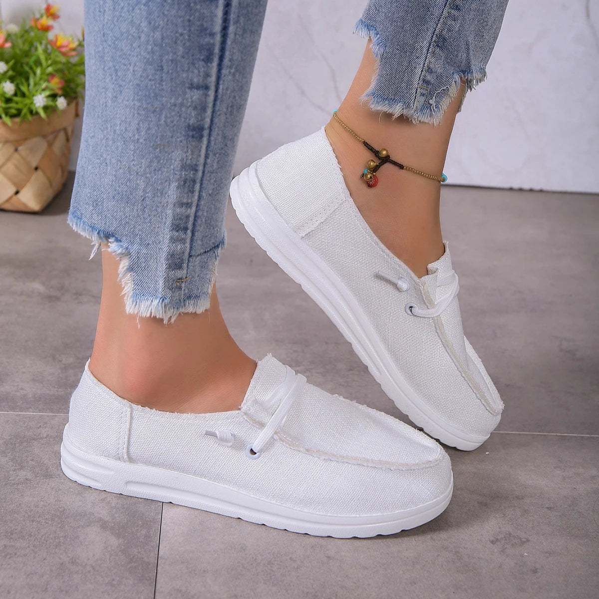 Calzado deportivo informal para mujer, zapatos planos ligeros y antideslizantes, zapatos de mezclilla con cordones para exteriores