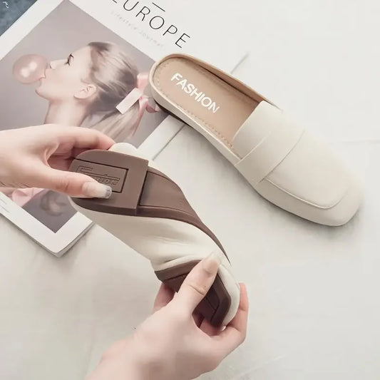 Baotou-Zapatillas planas de cuero suave para Mujer, Zapatos planos sin cordones, suela suave