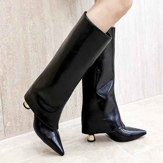 Botas altas hasta la rodilla para mujer con punta fina y tacón alto elegante