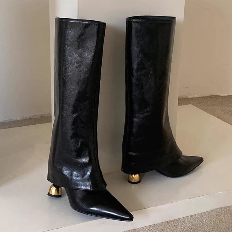 Botas altas hasta la rodilla para mujer con punta fina y tacón alto elegante