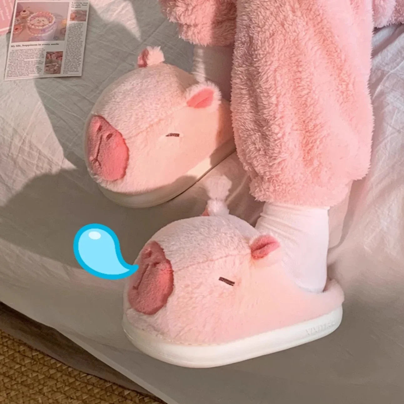 Pantuflas de invierno con diseño de capibara – zapatillas cálidas y cómodas para mujer