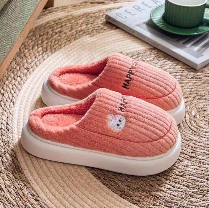 Pantuflas cálidas de interior - Estilo tierno con oso bordado, ideales para invierno