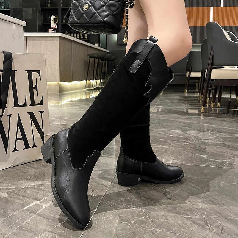 Botas altas de suela blanda de tacón medio, botas de moda transpirables, cómodas y versátiles, nuevas botas de mujer para primavera y otoño