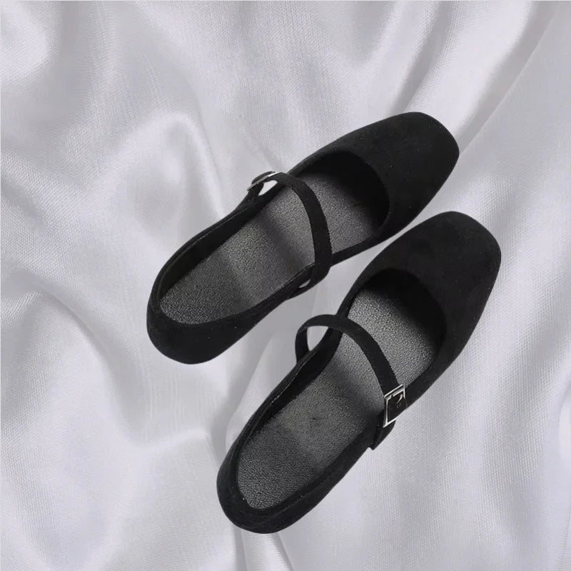 Zapatos planos con hebilla cómodos y elegantes zapatos- de mujer informales de boca ligera que combinan con todo de gamuza a la moda