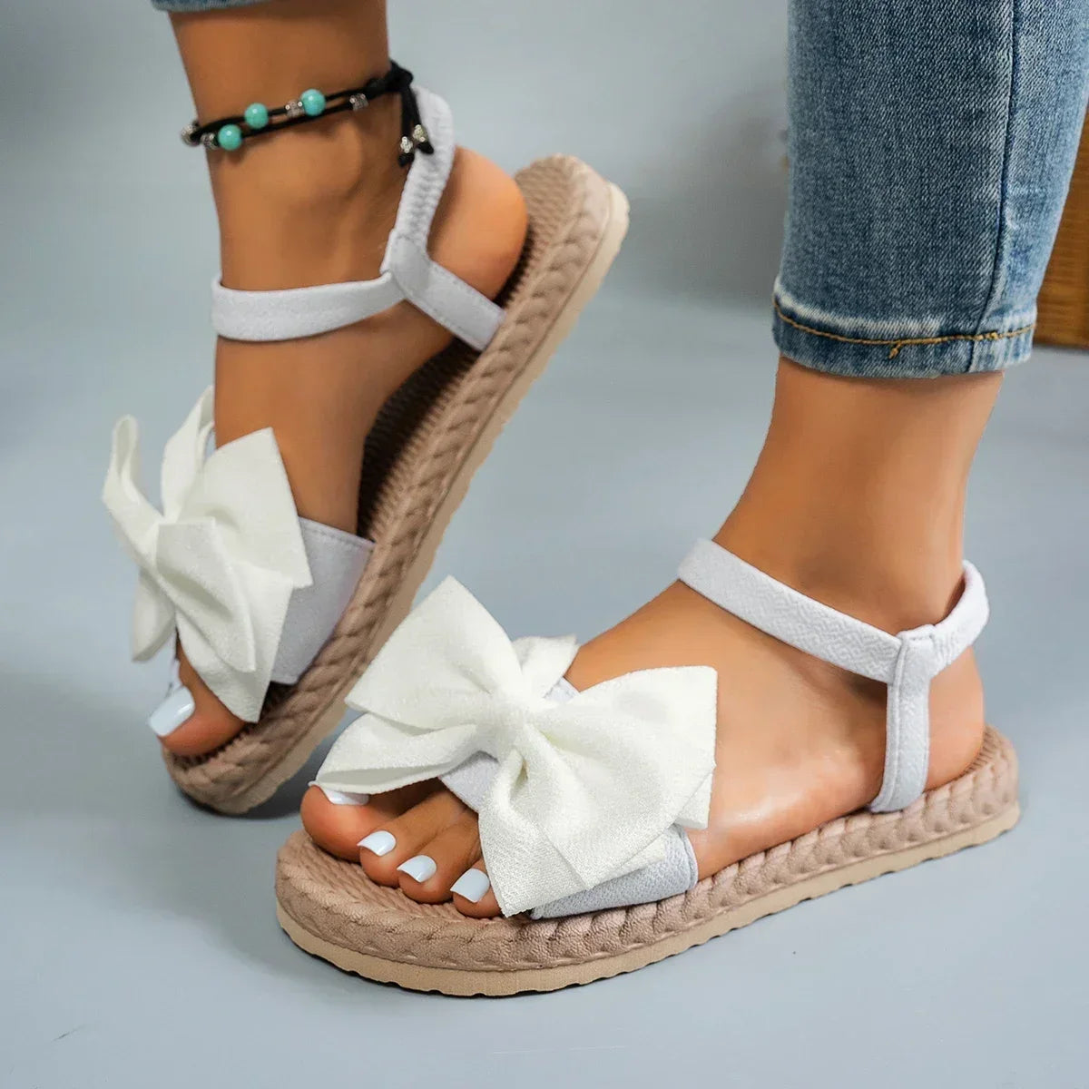 Sandalias ligeras de verano mujer | Zapatos planos cómodos con lazo decorativo