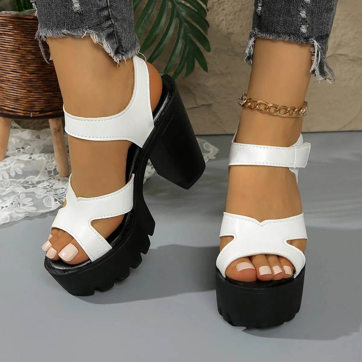 Sandalias de plataforma con tacón de bloque, cómodas y elegantes