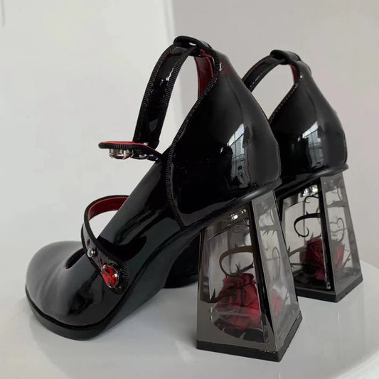 Tacones punk góticos negros de charol para mujer - moda gótica Lolita.