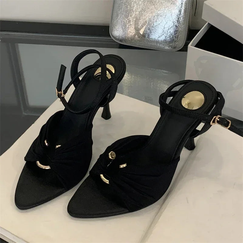 Tacones altos con correa al tobillo – sandalias abiertas de lujo para mujer