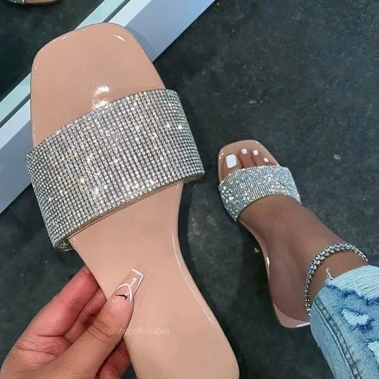 Sandalias planas glam mujer | Con pedrería estilo europeo y americano