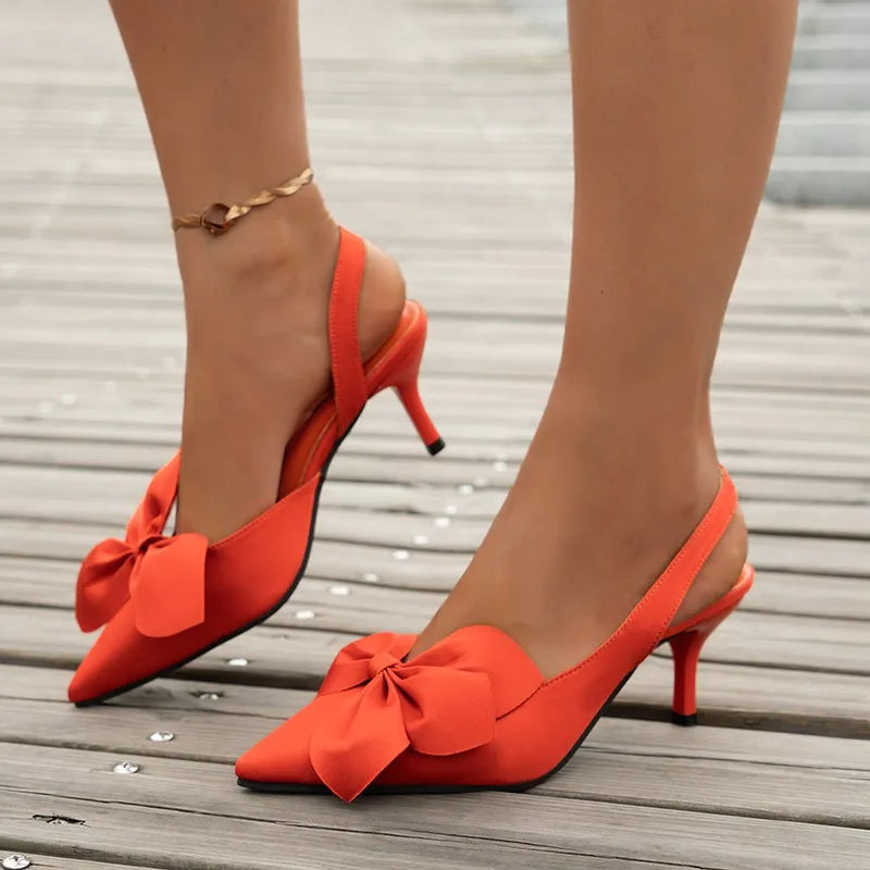 Sandalias de verano con tacón alto para mujer | Diseño elegante con lazo y punta fina