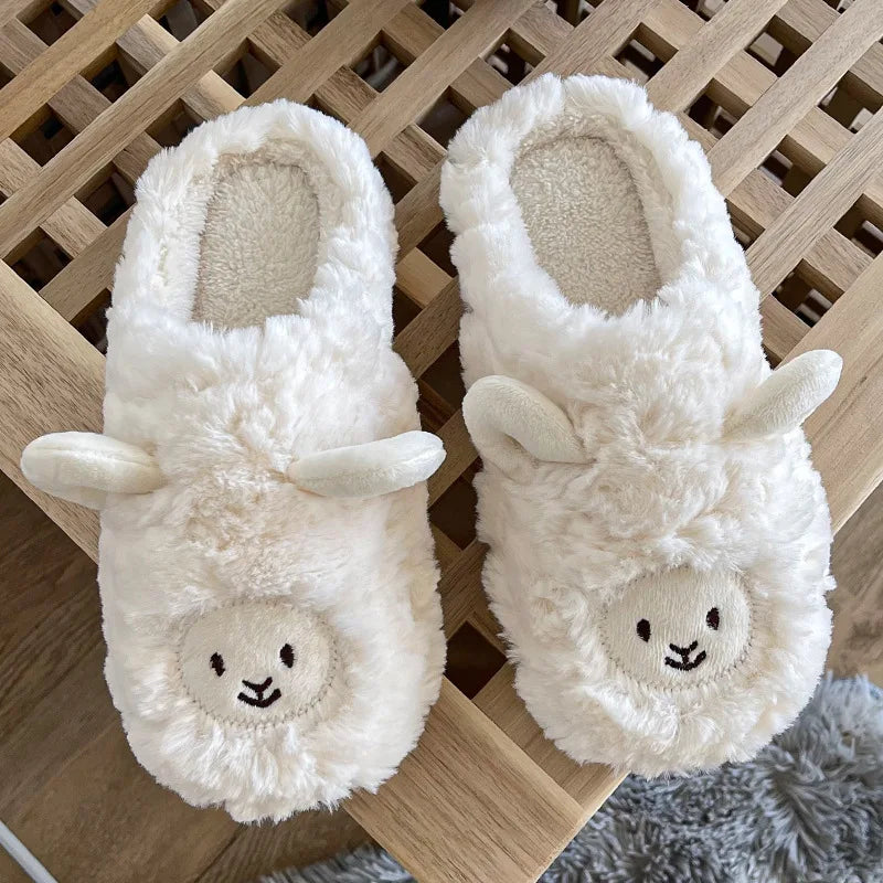 Pantuflas mullidas con diseño de oveja para mujer  – Cálidas y antideslizantes