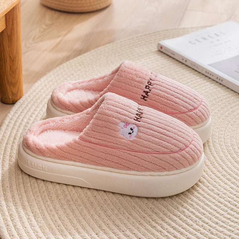Pantuflas cálidas de interior - Estilo tierno con oso bordado, ideales para invierno