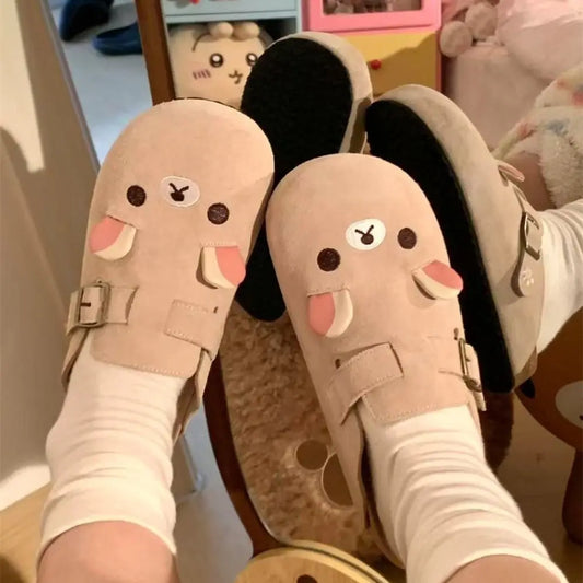 Pantuflas kawaii Rilakkuma – zapatillas de invierno cómodas y antideslizantes para mujer