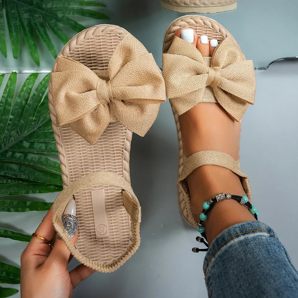 Sandalias ligeras de verano mujer | Zapatos planos cómodos con lazo decorativo