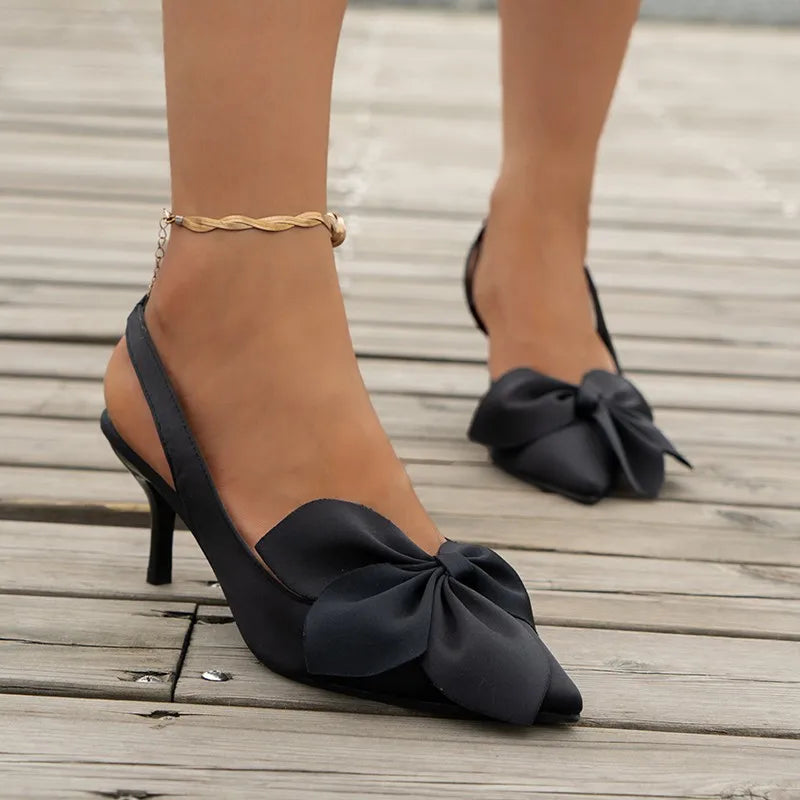 Sandalias de verano con tacón alto para mujer | Diseño elegante con lazo y punta fina