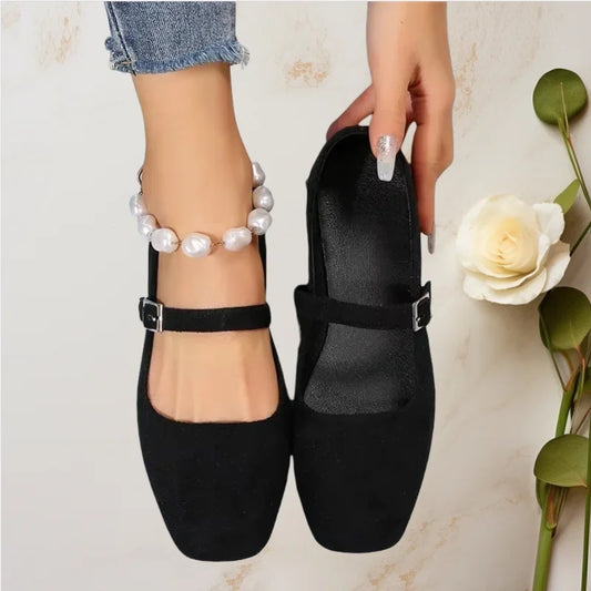 Zapatos planos con hebilla cómodos y elegantes zapatos- de mujer informales de boca ligera que combinan con todo de gamuza a la moda
